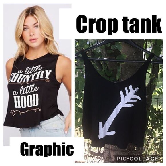 Vintage- Black cropped tank w/ white arrow graphic. Women’s Size medium
. - Picture 1 of 5